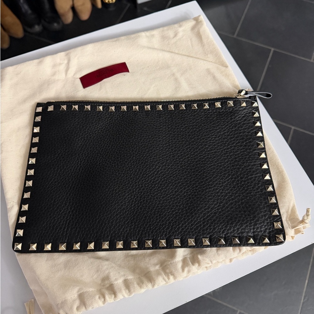 Valentino Black Clutch with Gold Studs
